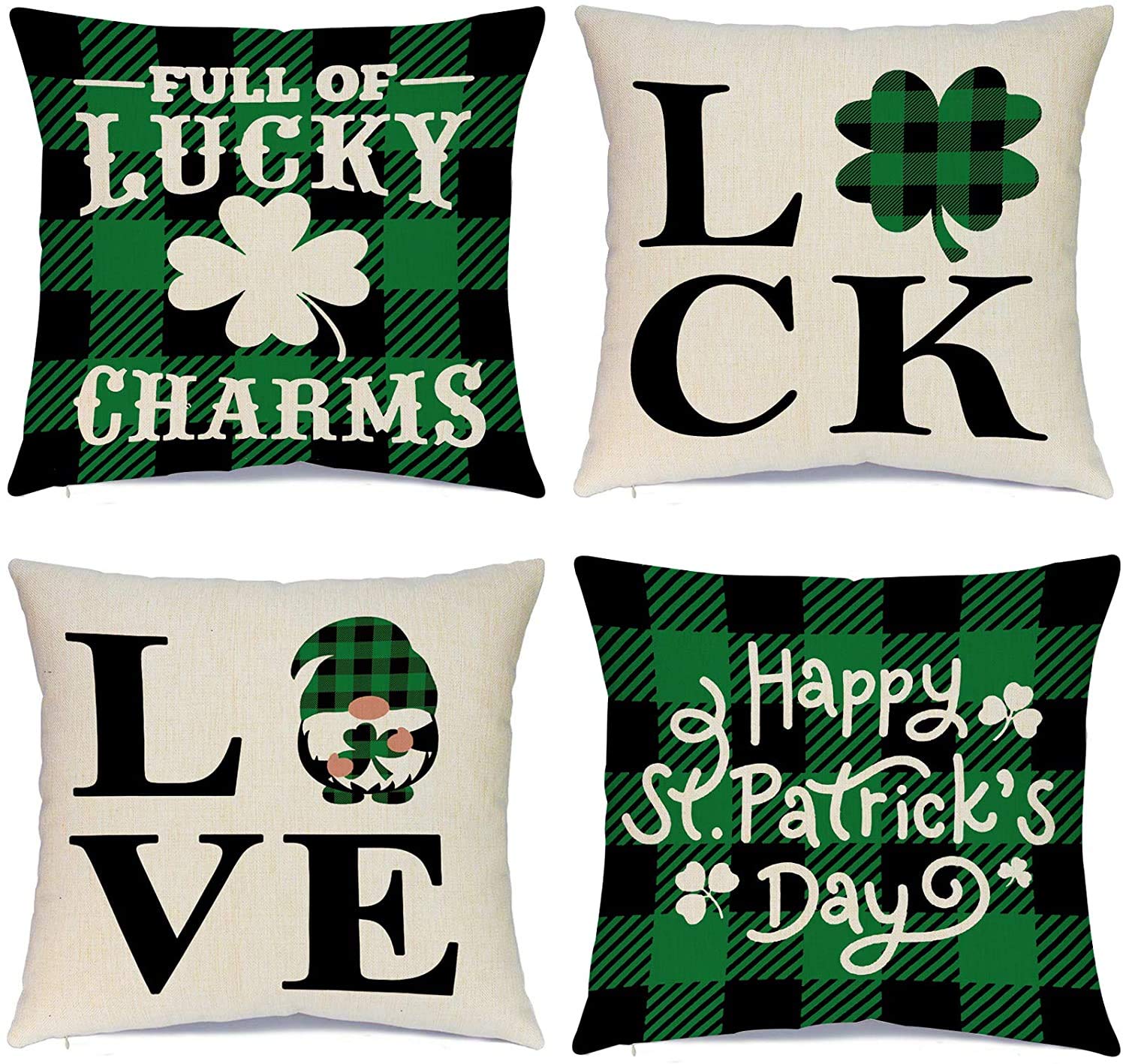 Hlonon St. Patricks Day Pillow Covers 20X20 Inches Set Of 4 St. Patrick'S Day Decorations Buffalo Check Pillow Covers For Irish