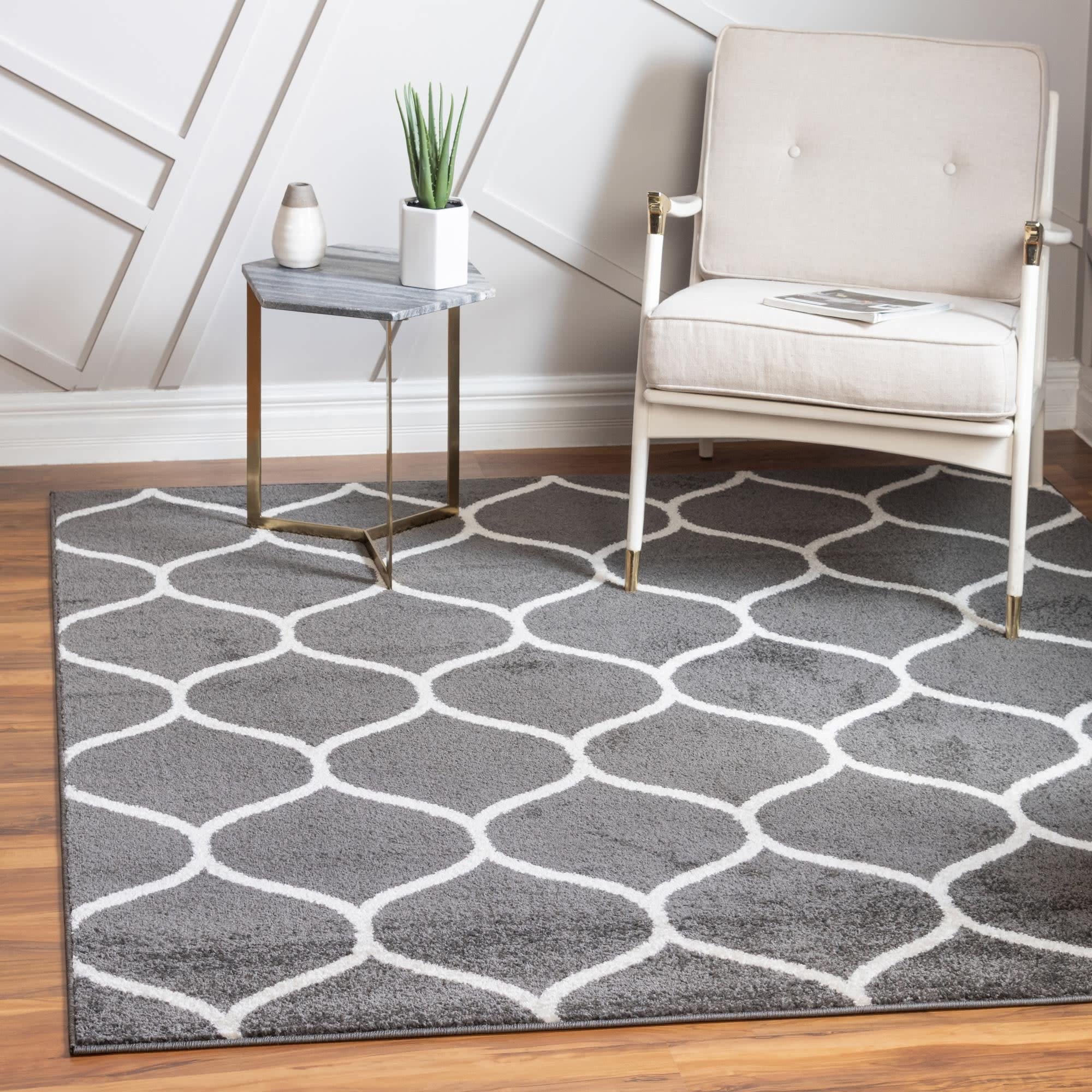 Unique Loom Trellis Frieze Collection Area Rug - Rounded (3' Square, Dark Gray/ Ivory)