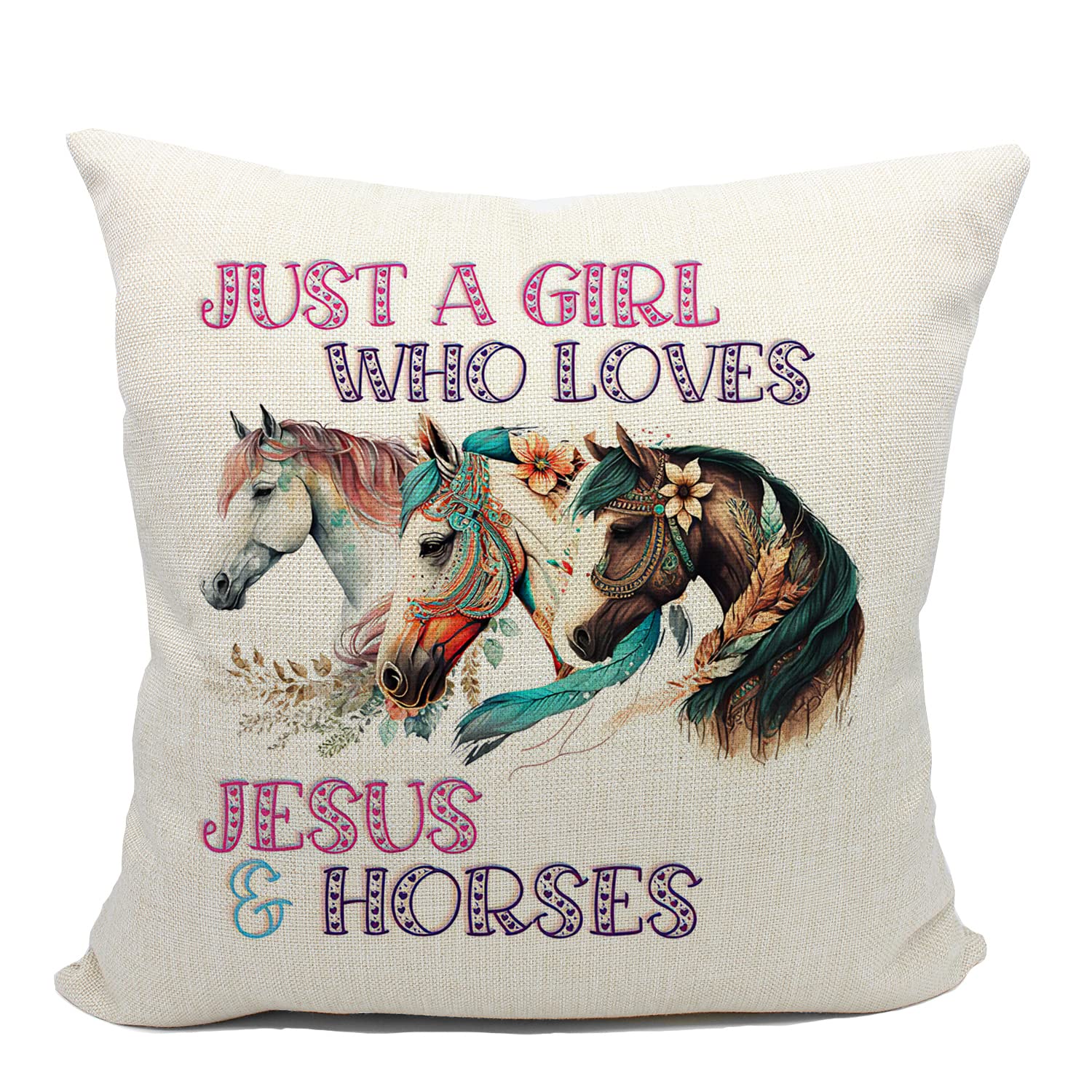 Mancheng-Zi Horse Pillow,Horse Pillow Covers 18X18, Horse Pillow For Girls,Horse Decor Linen Cushion Cover For Bedroom Girls Roo