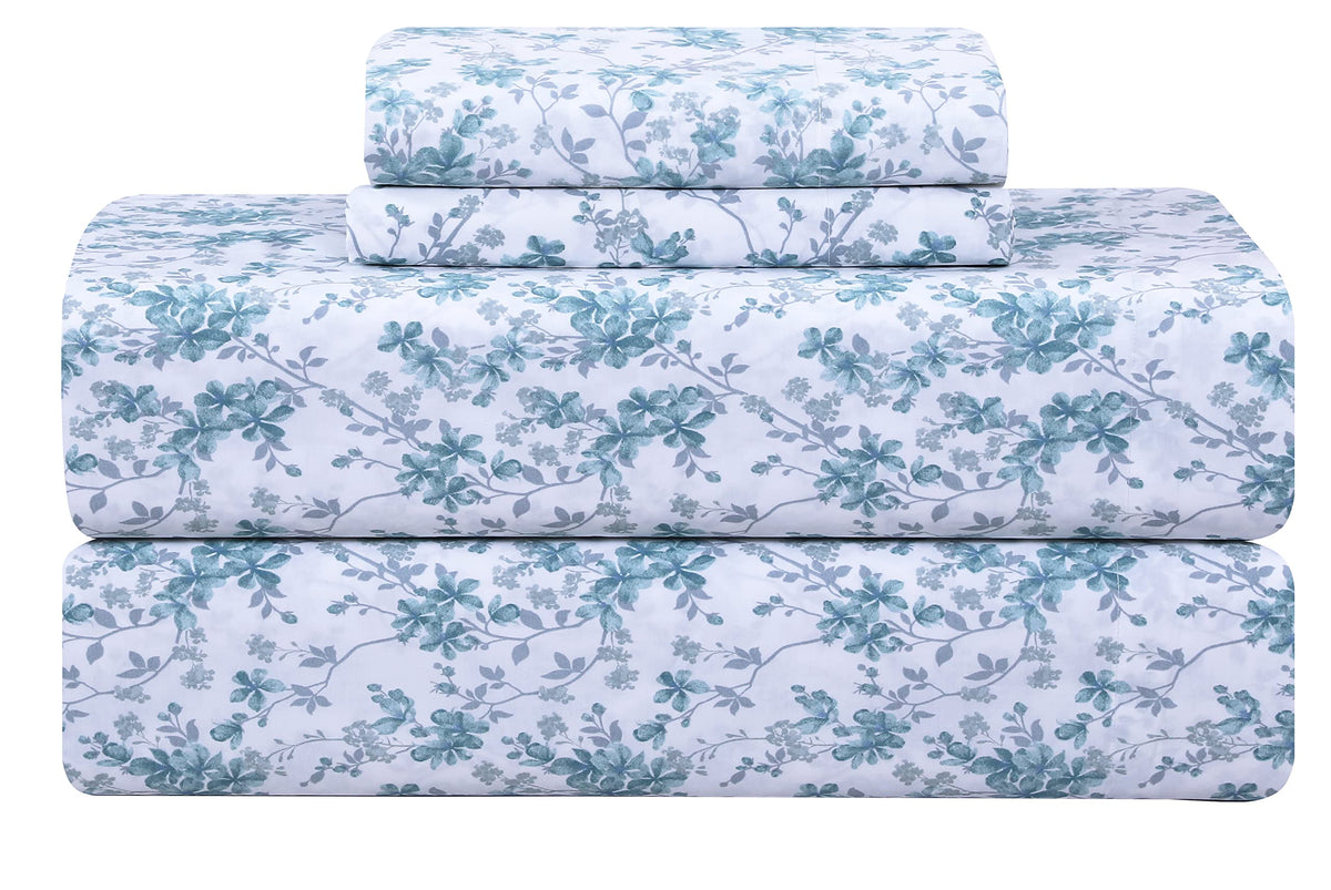 Feather & Stitch 100% Cotton 300Tc Percale Weave Sheet Set, 4 Piece Cooling Bed Sheets With Elasticized 16' Deep Pockets, Hotel