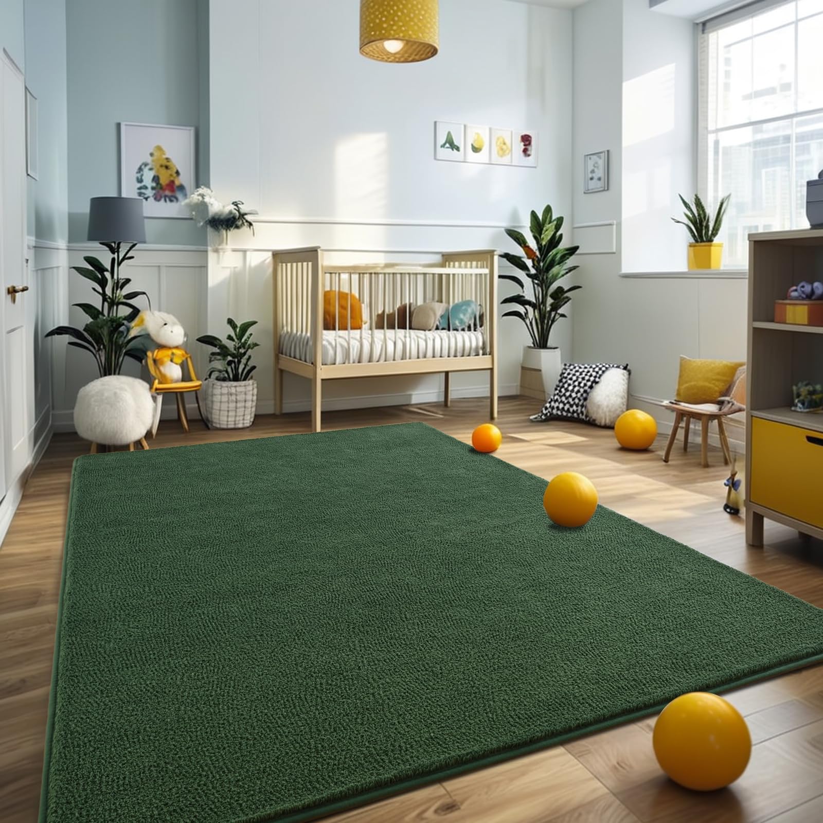 Larhom Large Modern Area Rugs For Bedroom Living Room, 5X7 Feet Dark Green Rug, Thickened Memory-Foam Indoor Carpets, Minimalist