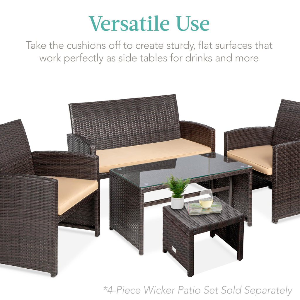 Best Choice Products Set Of 2 Wicker Ottomans, Multipurpose Outdoor Furniture For Patio, Backyard, Additional Seating, Footrest, Side Table W/Removable Cushions, Steel Frame - Brown/Tan