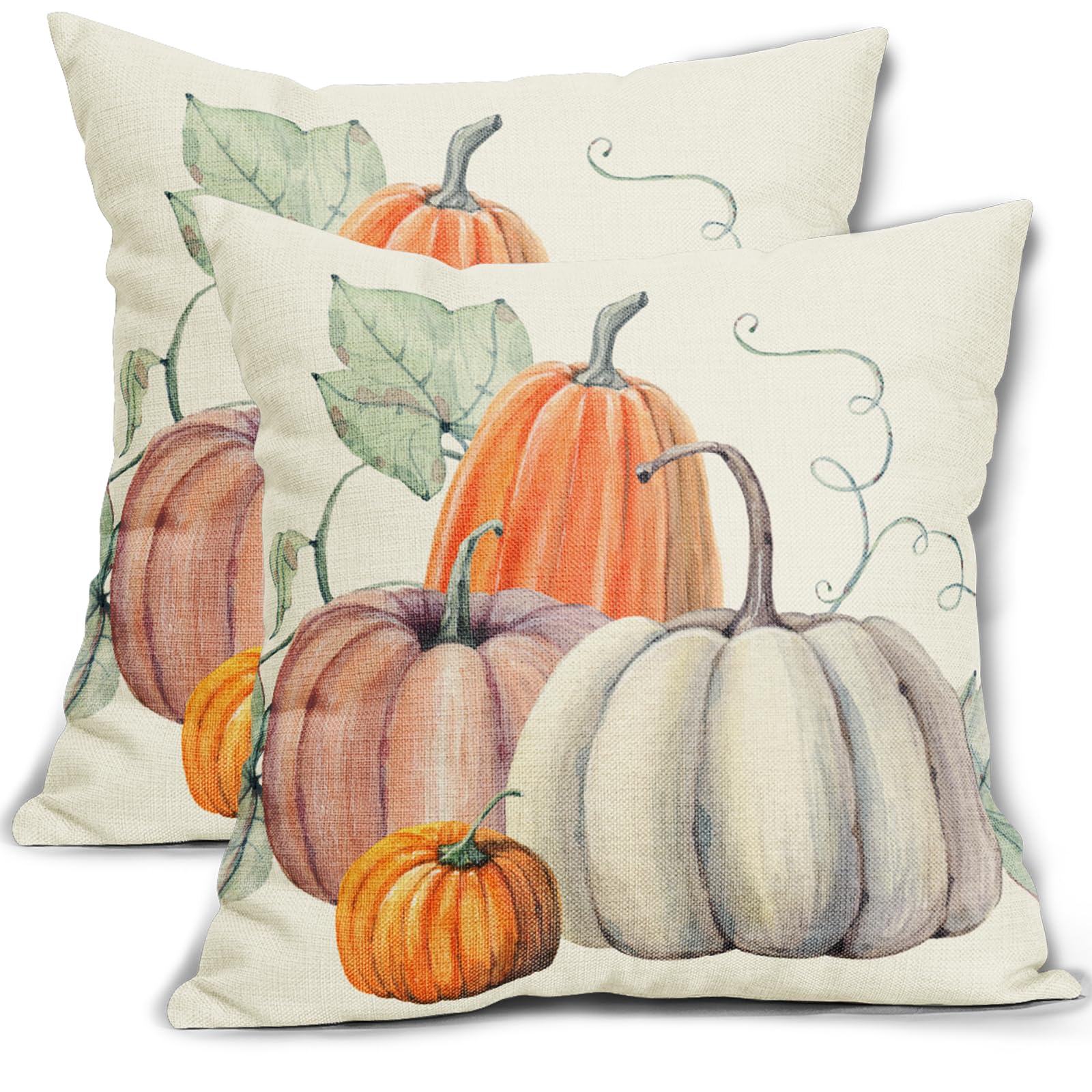 Fall Pumpkin Pillow Covers 16X16 Inch Set Of 2 Watercolor Gray Orange White Autumn Harvest Decorative Outdoor Throw Pillows Rust