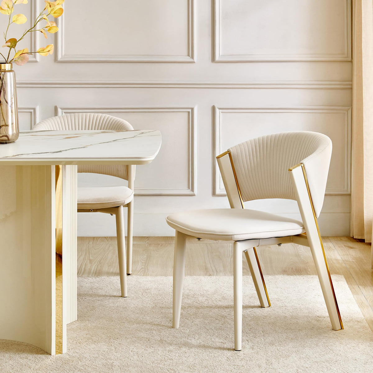 Home Centre | Modern | Metal | Dining Chairs | Cream | Set Of 2 | 1 Year Warranty