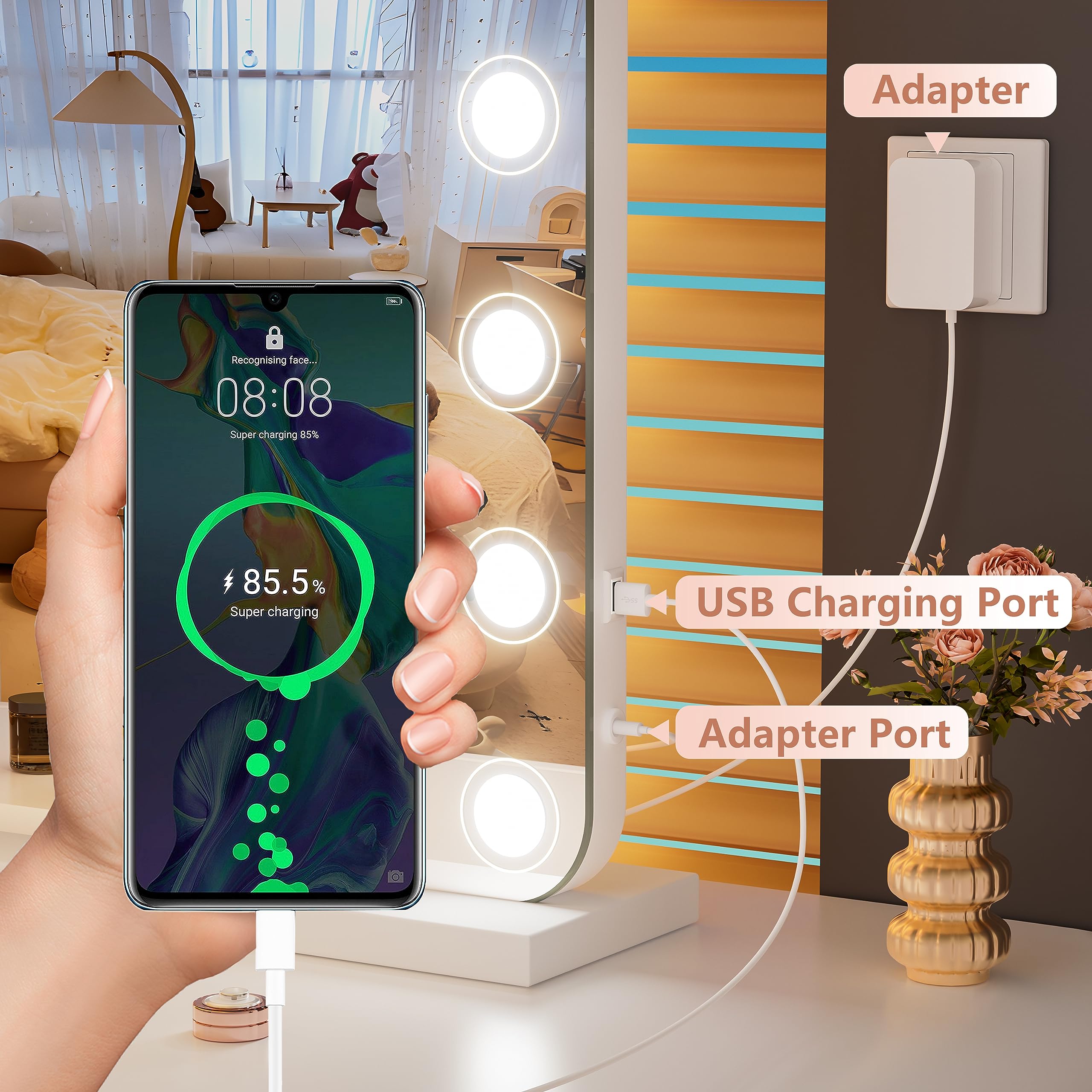 Hasipu Vanity Mirror With Lights, 40' X 32' Makeup Mirror, Light Up Mirror With 19 Dimmable Led Lights And 10X Magnification,