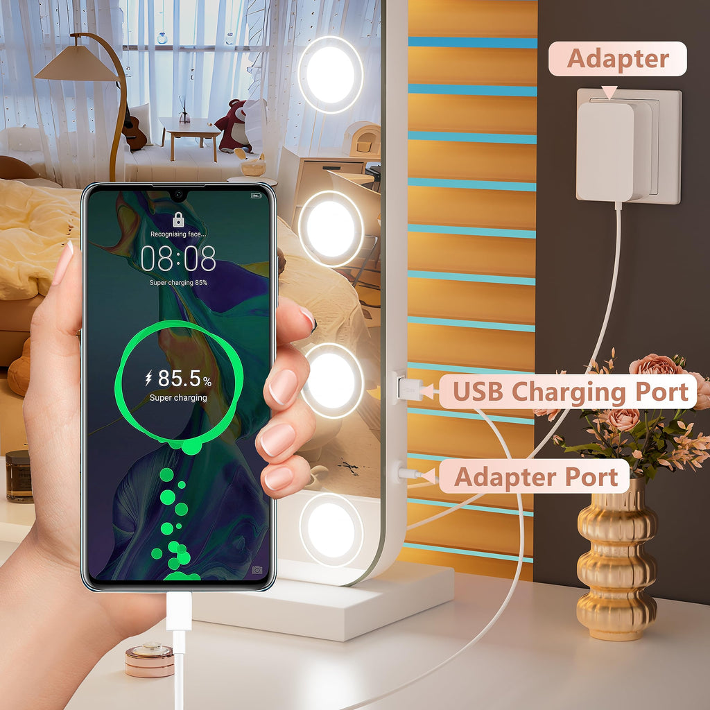 Hasipu Vanity Mirror With Lights, 40' X 32' Makeup Mirror, Light Up Mirror With 19 Dimmable Led Lights And 10X Magnification,