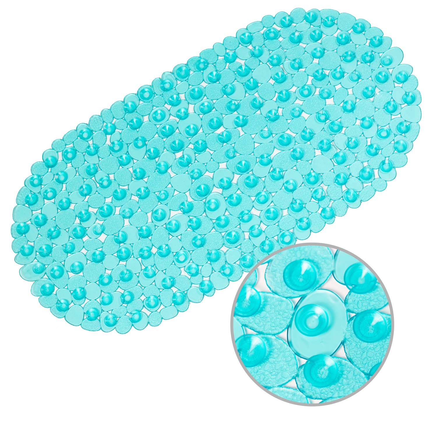WELTRXE Pebbles Bath Mat Oval Non-Slip Bathtub Mat with Suction Cups, Drain Holes for Bathroom Showers, Tub, Machine Washable, B