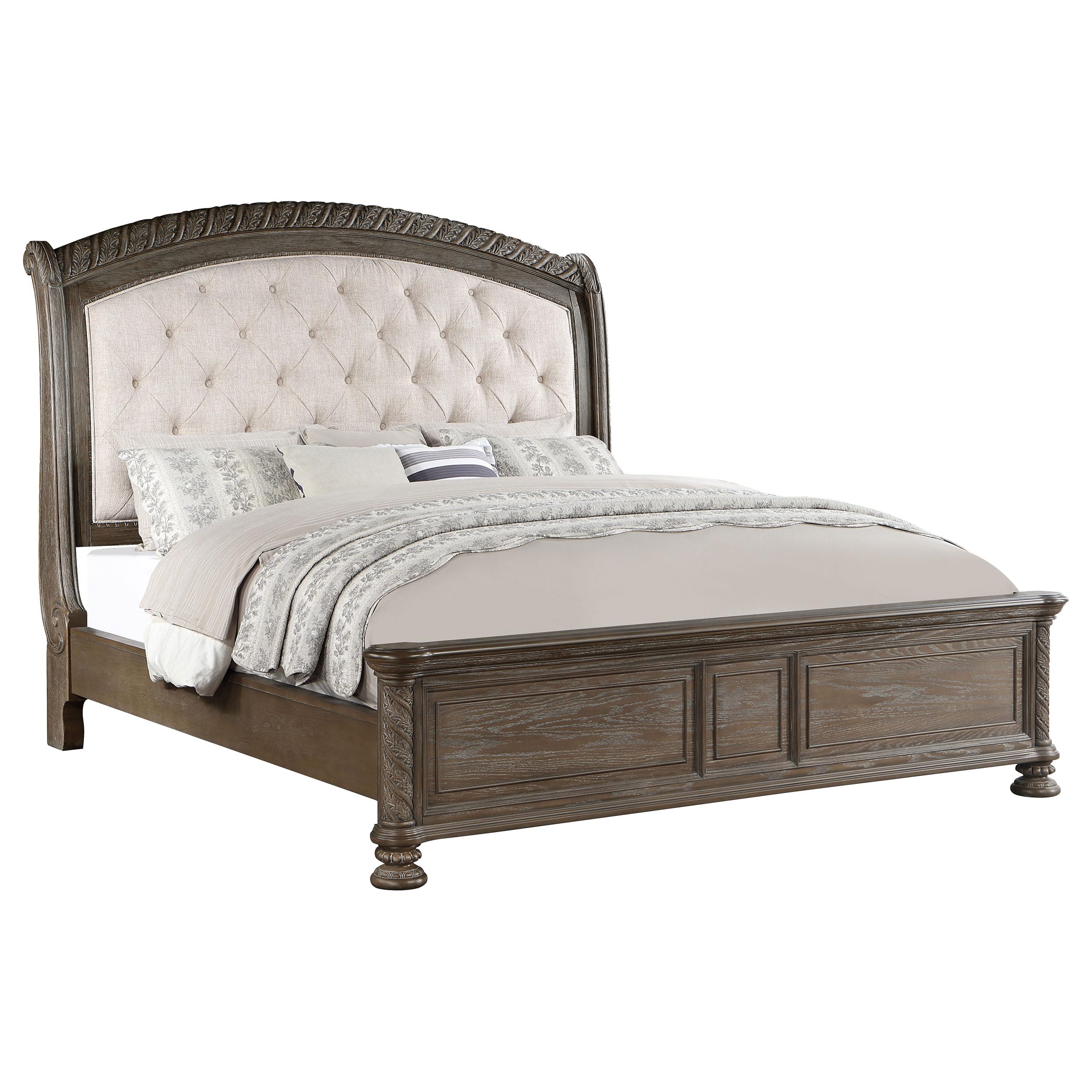 Coaster Home Furnishings Emmett Traditional Fabric Upholstered Queen Size Sleigh Bed Frame 68-Inch Headboard Walnut 224441Q