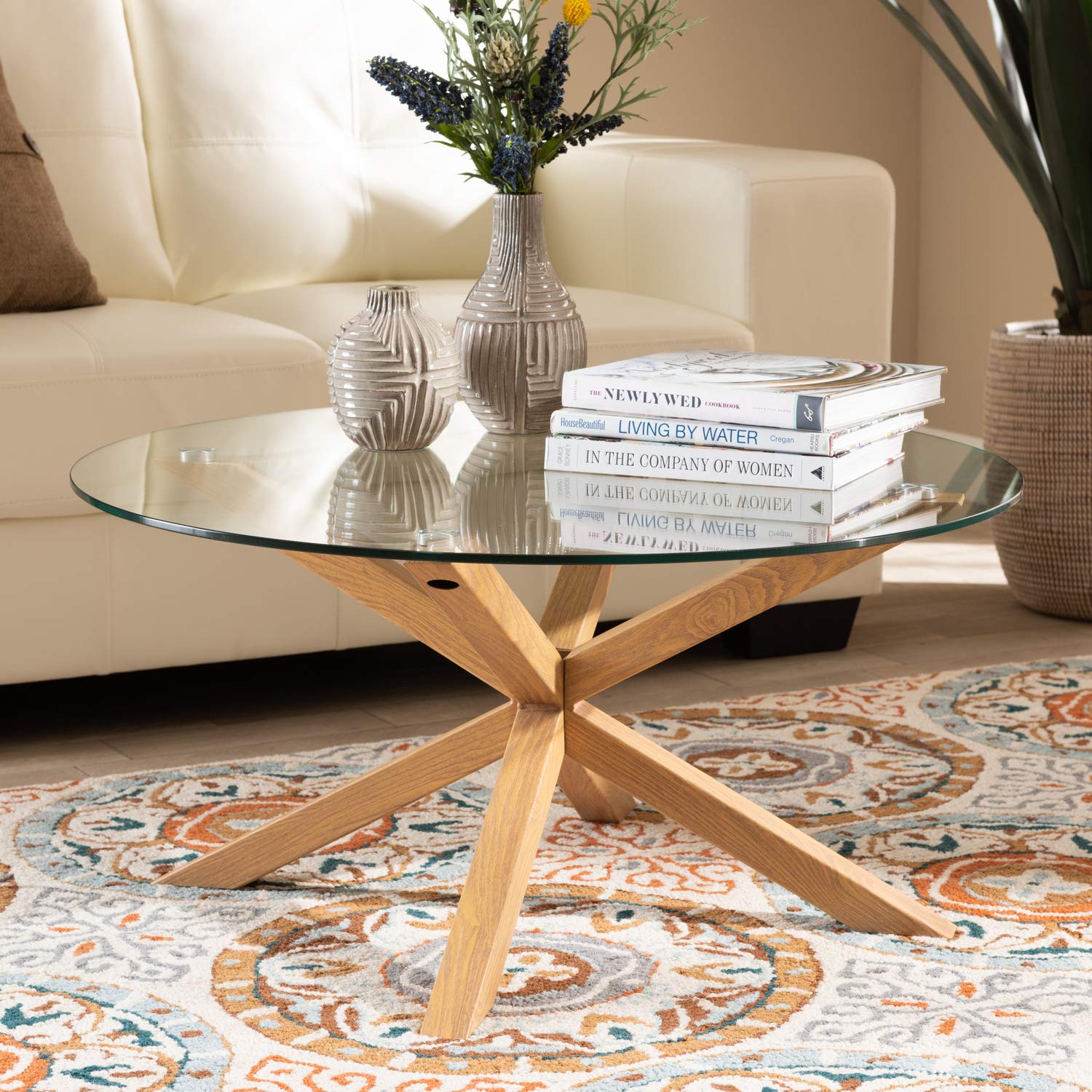 Baxton Studio Lida Modern And Contemporary Glass And Wood Finished Coffee Table