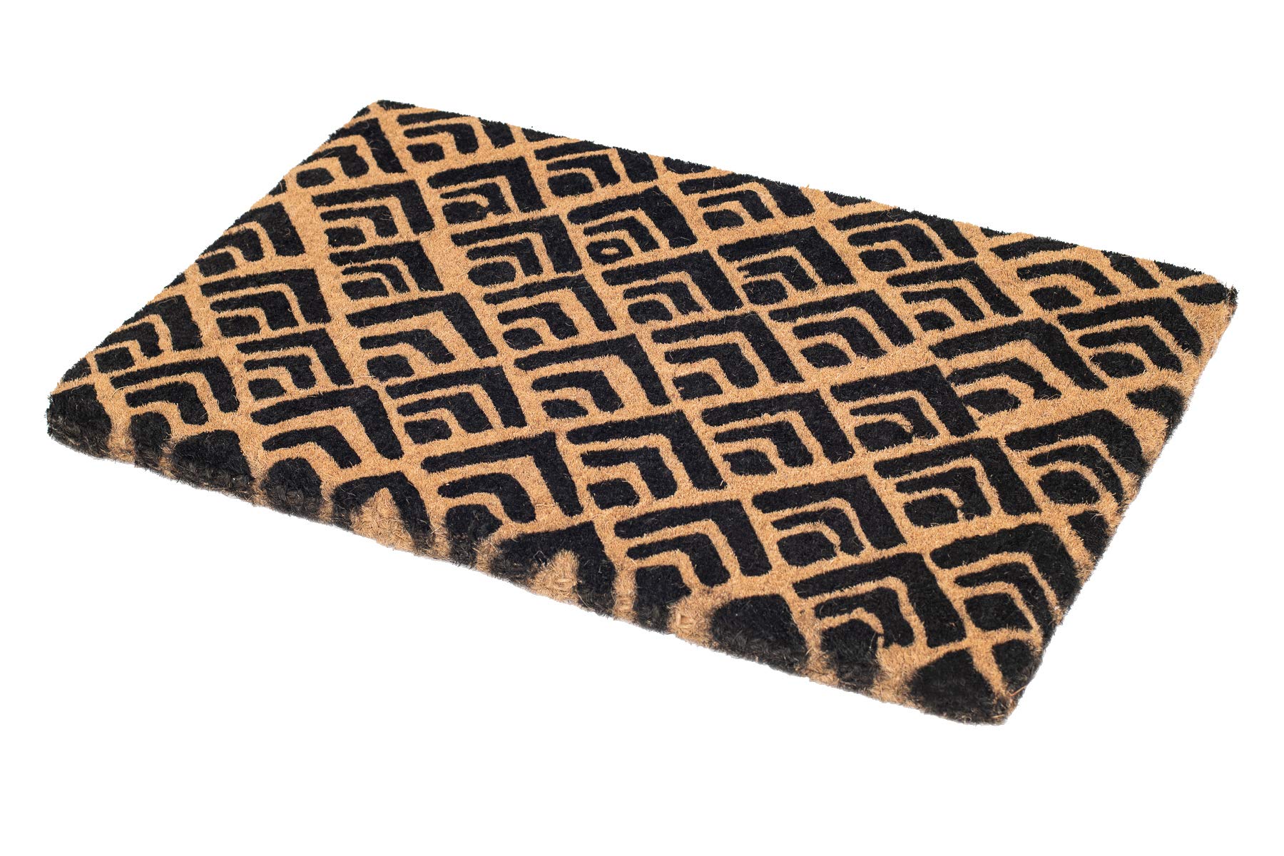 Fab Habitat Extra Thick Doormat - Handwoven, Durable - Natural Coir - Entryway, Front Door, Porch, Patio - Block Print Black/Nat