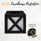 Autumn Alley Barn Door Square Farmhouse Tissue Box Cover In Black And Galvanized - Farmhouse Bathroom Accessories - Rustic Bathr