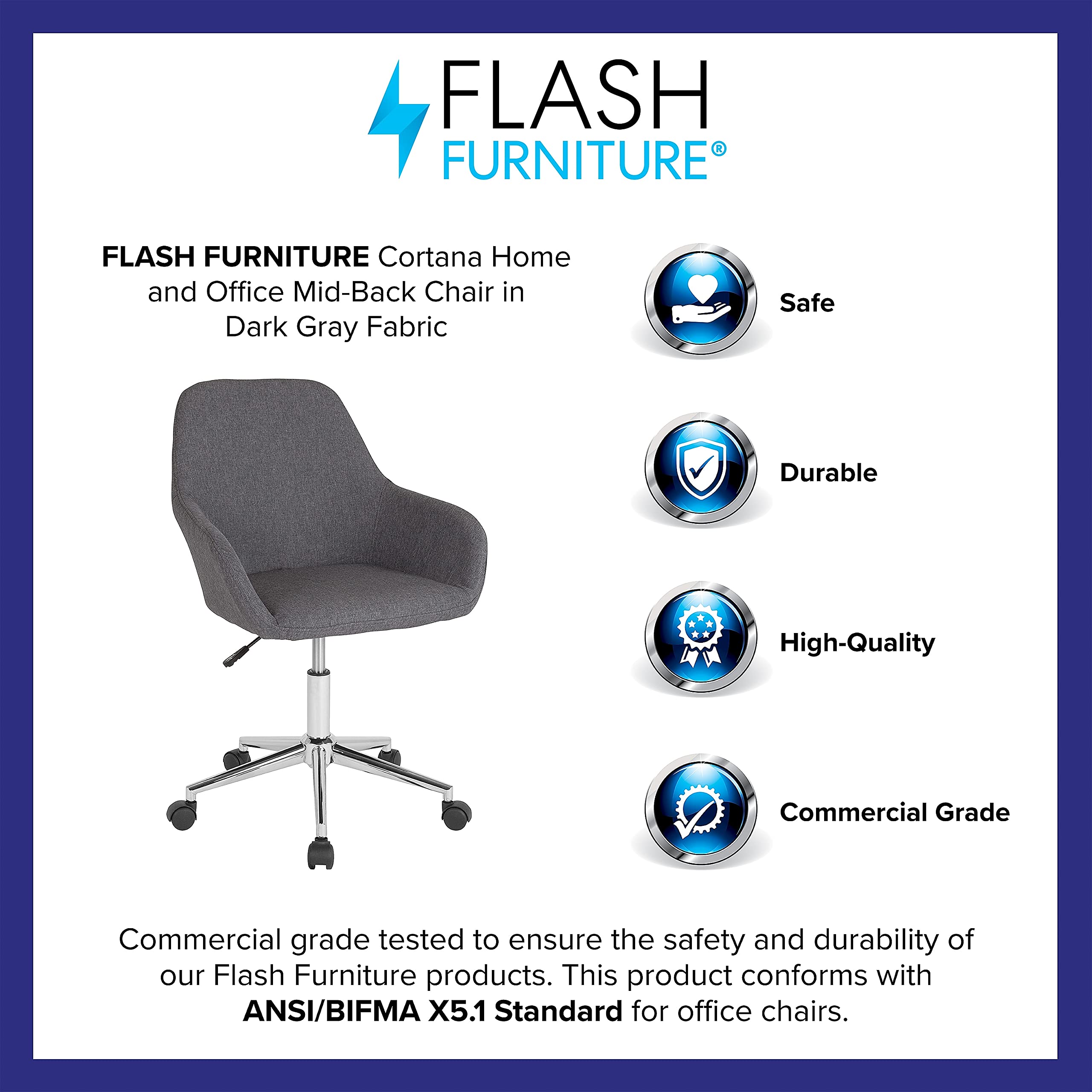 Flash Furniture Cortana Home And Office Mid-Back Chair In Dark Gray Fabric
