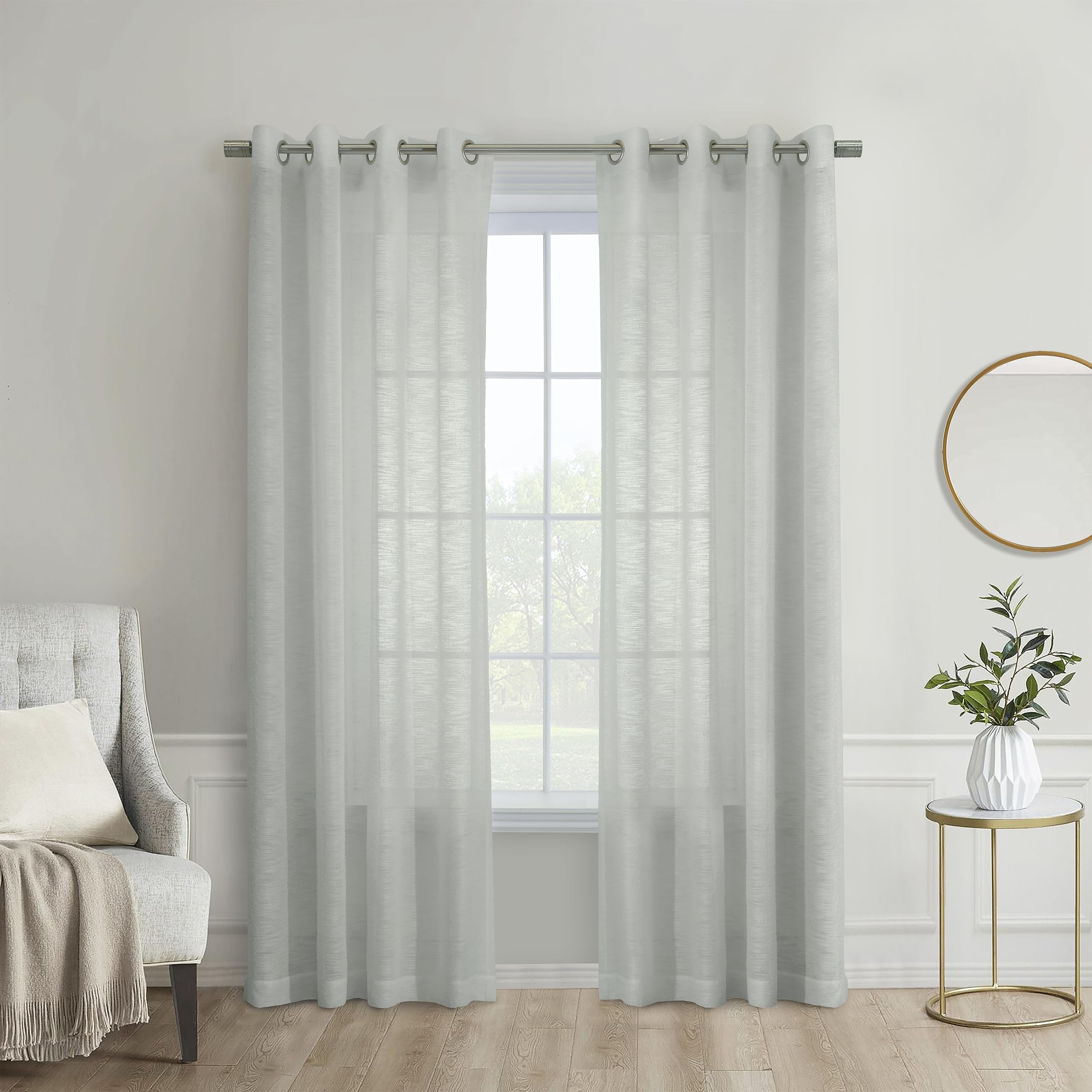 Richmark International Boucle Sheer Grommet Curtain Panel 52 x 95 in Light Grey