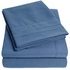 1500 Supreme Collection Twin Sheet Sets Denim Blue - 3 Piece Bed Sheets And Pillowcase Set For Twin Mattress - Extra Soft, Elast