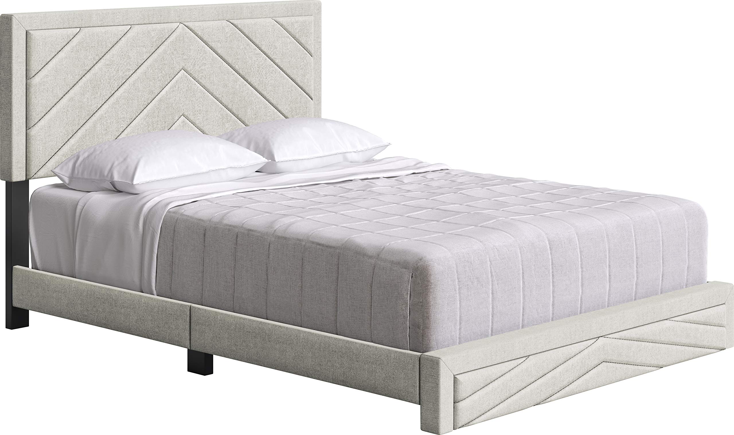 Boyd Sleep Barcelona Upholstered Platform Bed with Headboard and Durable Mattress Foundation with Strong 14 Wood Slat Supports, No BoxSpring Required: Full, White