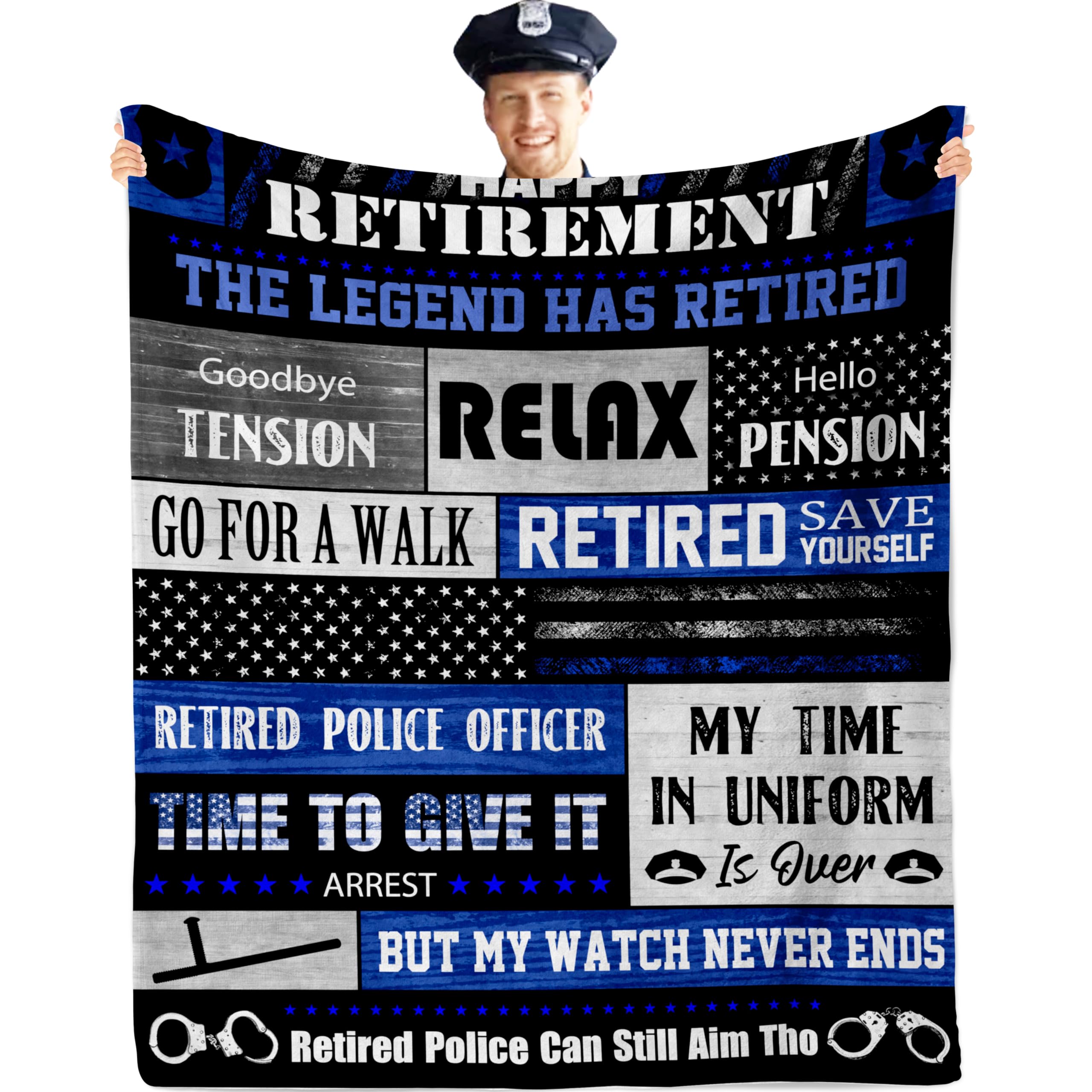 Qojuyo Police Retirement Gifts, Retirement Gifts For Men Blanket 60'X50', Retired Police Officer Gifts, Police Officer Retirem