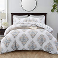 Jucfhy King Size Duvet Cover Set Hotel Collections Super Soft Egyptian Cotton 3 Piece Modern Bedding Medallion Damask -1000-Thre