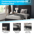 Flash Furniture Addison King Size Platform Bed with Fabric Upholstered Headboard, Timeless Low-Profile King Bed Frame with Headboard, Charcoal
