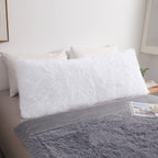 MEGO Luxury Fluffy Body Pillow Cover, 20x54 Shaggy Faux Fur Body Pillow Case, White Soft Plush Fuzzy Body Pillowcase, Decorative