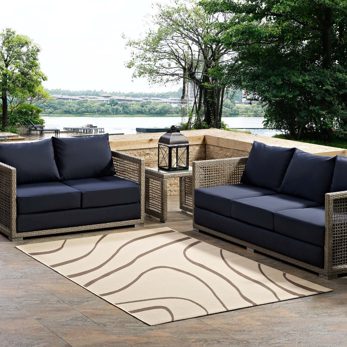 Modway Surge Swirl Abstract 8X10 Indoor And Outdoor In Light And Dark Beige