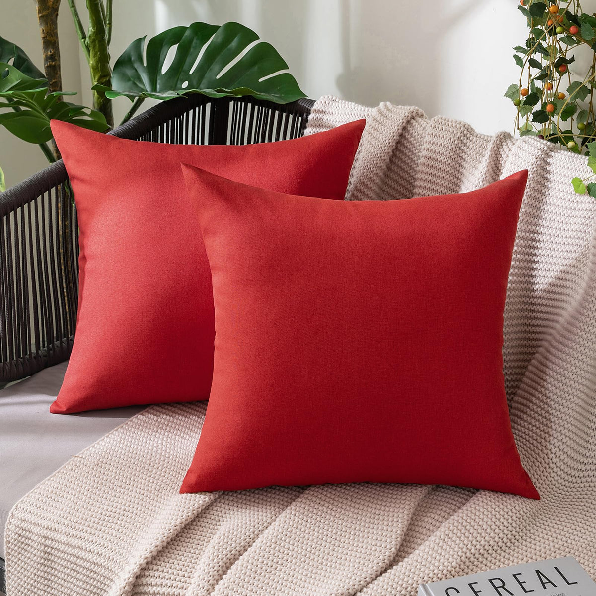 Miulee Pack Of 2 Decorative Christmas Outdoor Solid Waterproof Throw Pillow Covers Linen Garden Farmhouse Cushion Cases For Pati