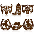 Therwen 6 Pcs Western Wall Decor Wood Wall Art Decor Rustic Cowboy Hat Boot Decor Saddle Decor Deer Bear in The Forest Pine Tree
