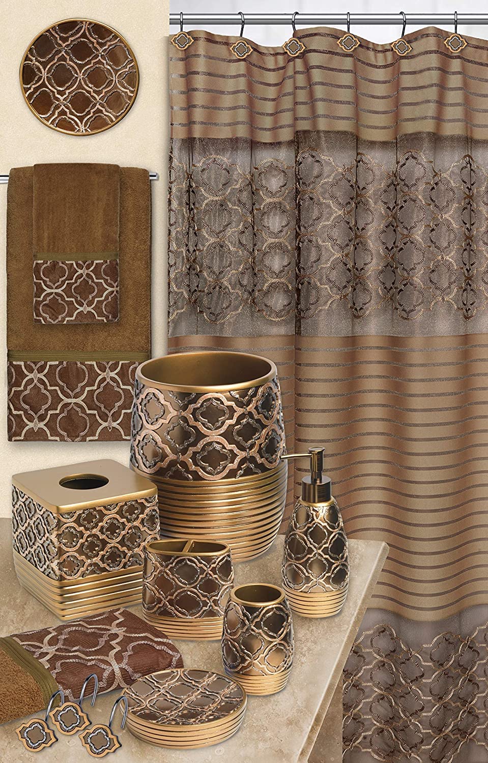 Popular Bath Bath Towels, Spindle Collection, 3-Piece Set, Gold