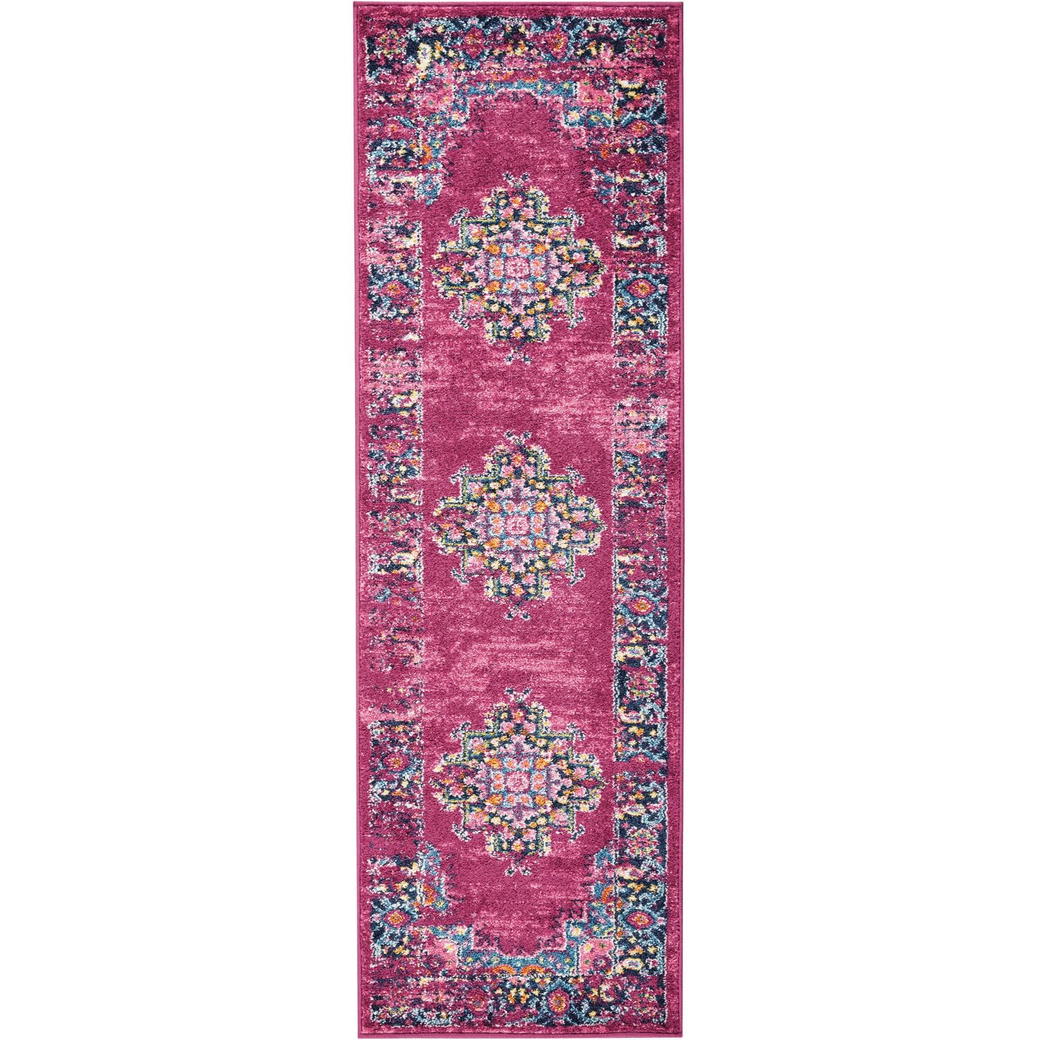 Nourison Passion Fuchsia 1'10'' x 6' Area -Rug, Boho, Traditional, Easy -Cleaning, Non Shedding, Bed Room, Living Room, Hallway,