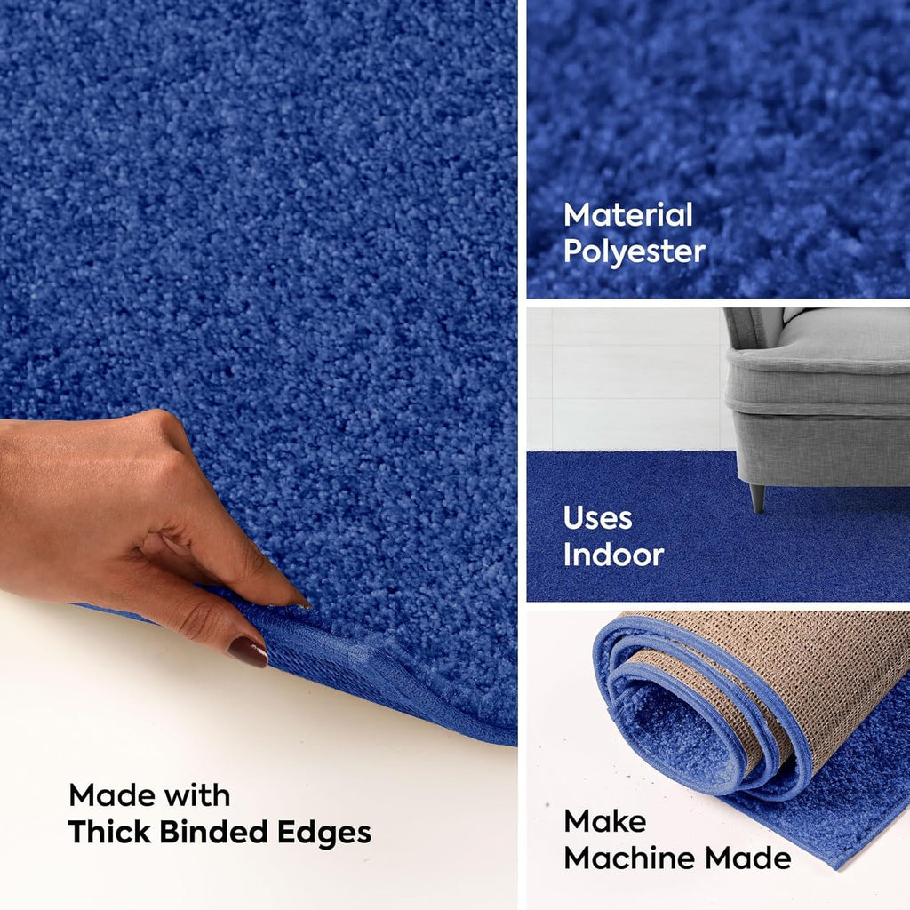 Pet Friendly Solid Color Area Rugs Neon Blue - 20'' X 40'' Half Round, Indoor, Stain Resistant, Perfect For Living Room, Bedroom