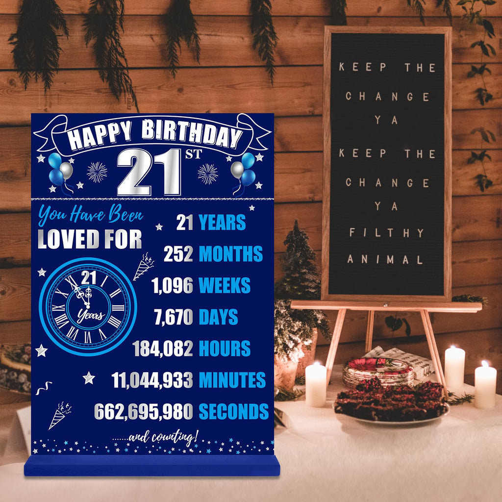 Eiurteao 21Th Birthday Decorations Back In 2003 Table Sign For Boys, Blue Silver 21 Birthday Two-Sided Wooden Table Poster With
