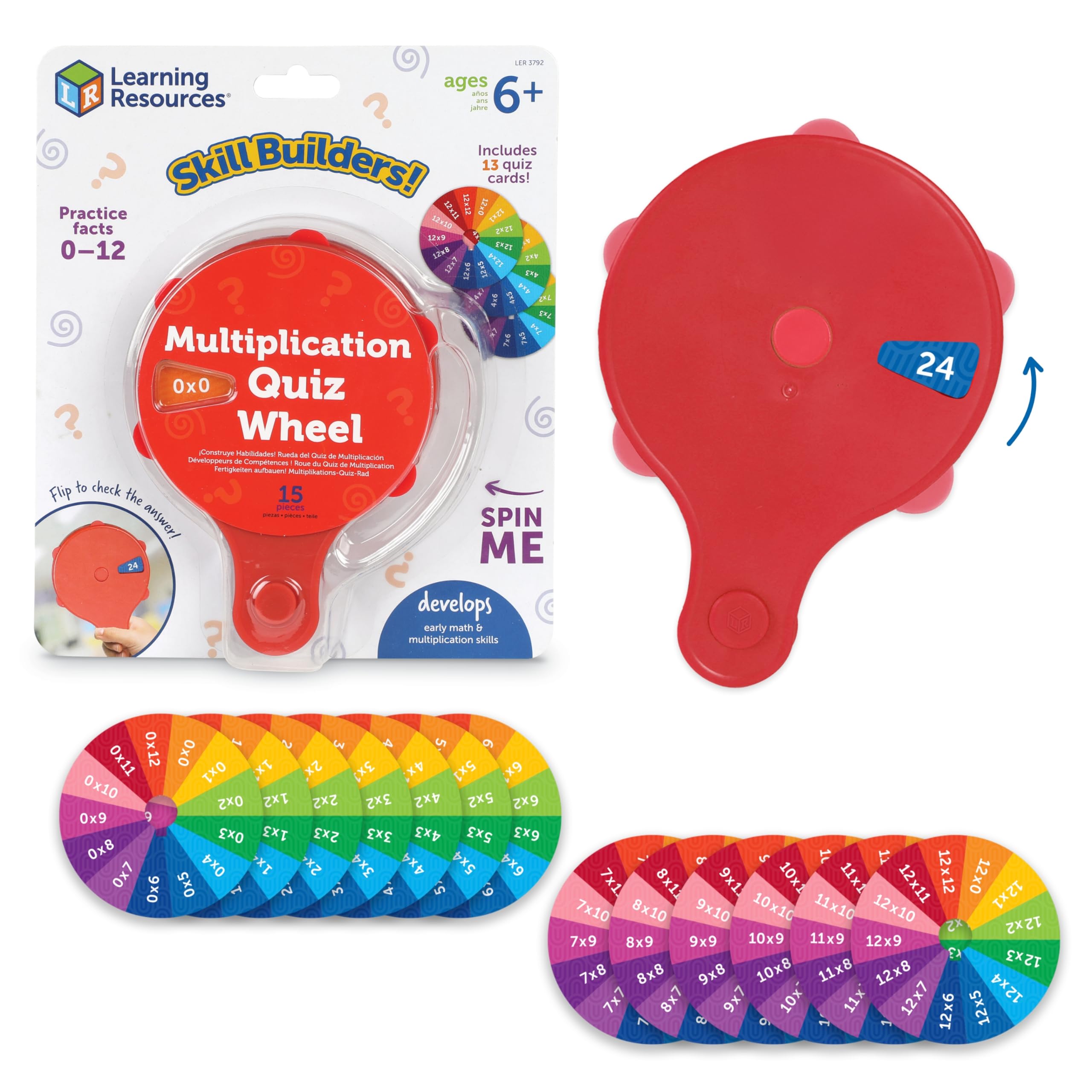 Learning Resources Skill Builders! Multiplication Quiz Wheel, Math Fidget Toy, Number Flash Cards, Math Fidget Spinner, Ages 6+,