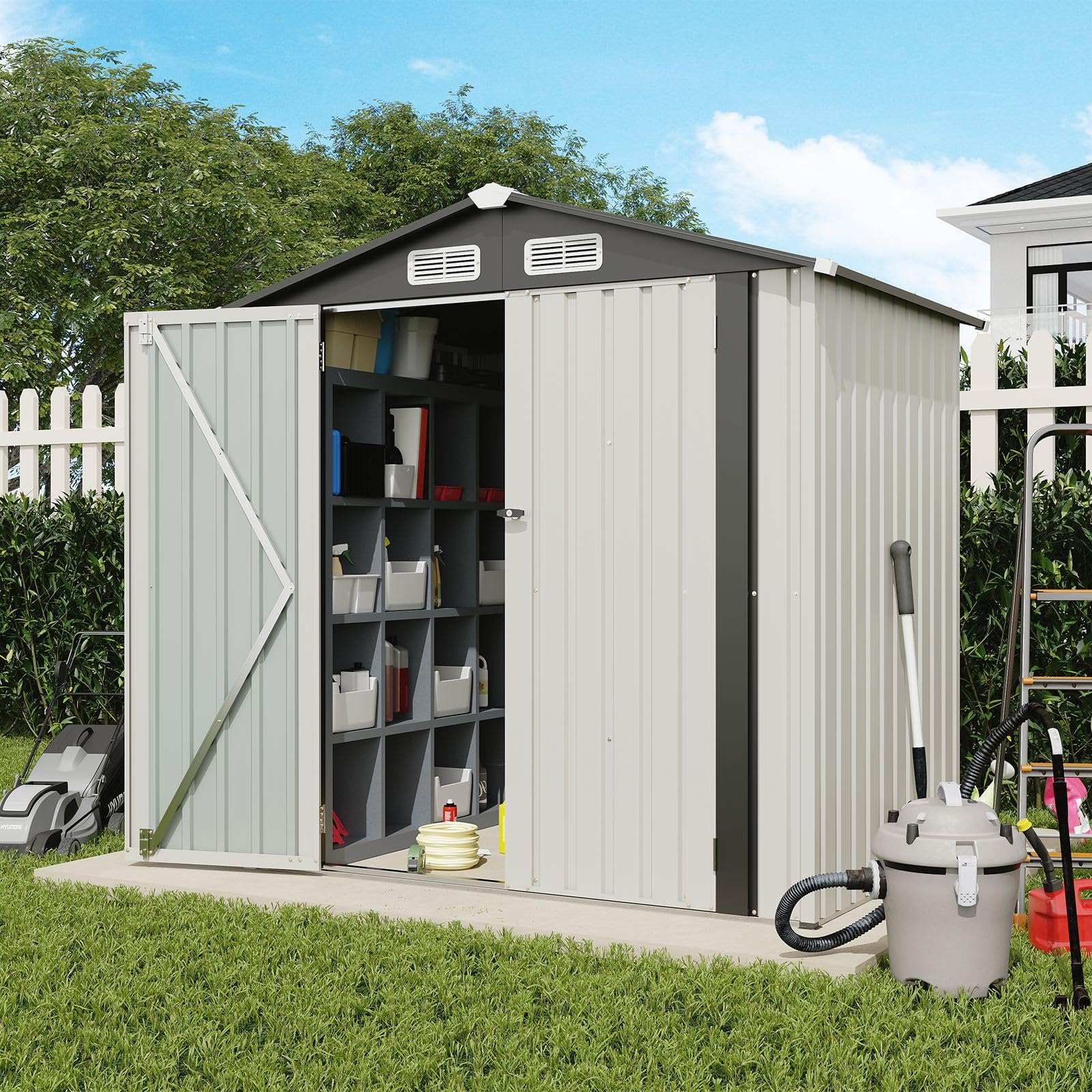 Verano Garden 5 X 3 Ft Outdoor Storage Shed, Galvanized Steel Metal Garden Shed, Single Swing Door W/Lock, Outdoor Storage Tool