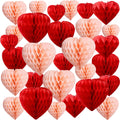 Seajan 30 Pcs Heart Honeycomb Party Decorations Red Blush Pink Tissue Paper Heart Shaped Pom Poms Decoration Valentine Hanging D