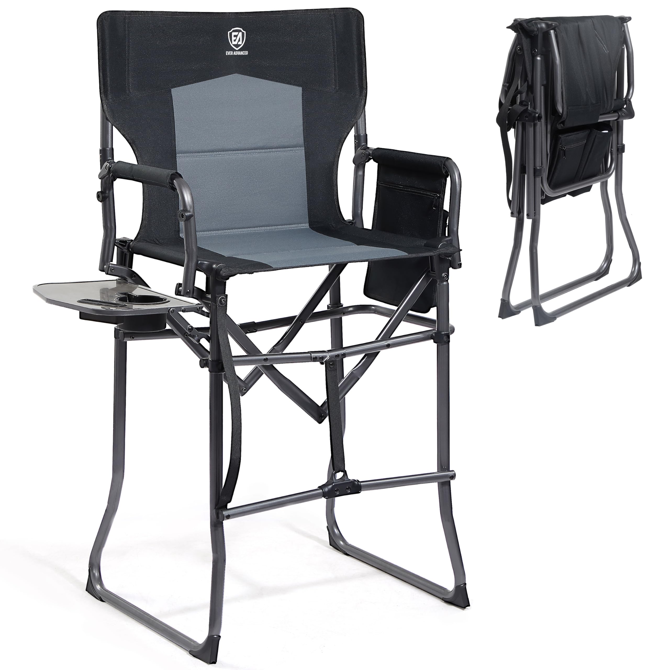 EVER ADVANCED Portable 30.7 Seat Height Tall Folding Camping Chair Directors Chair High Foldable Bar Stool with Side Table for M
