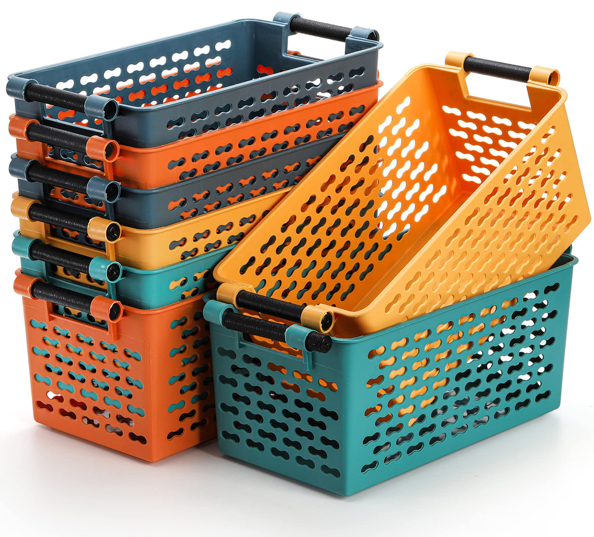 Yesland 8 Pack Plastic Storage Basket for Shelves, 12 x 6 x 5 Inches (with Handles) Basket Organizer Bin Sturdy Closet Baskets f