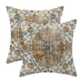 Boho Pillow Covers 18X18 Set Of 2, Blue Gold Carpet Pattern Decorative Throw Pillows Linen Ethnic Design Farmhouse Cushion Pillo