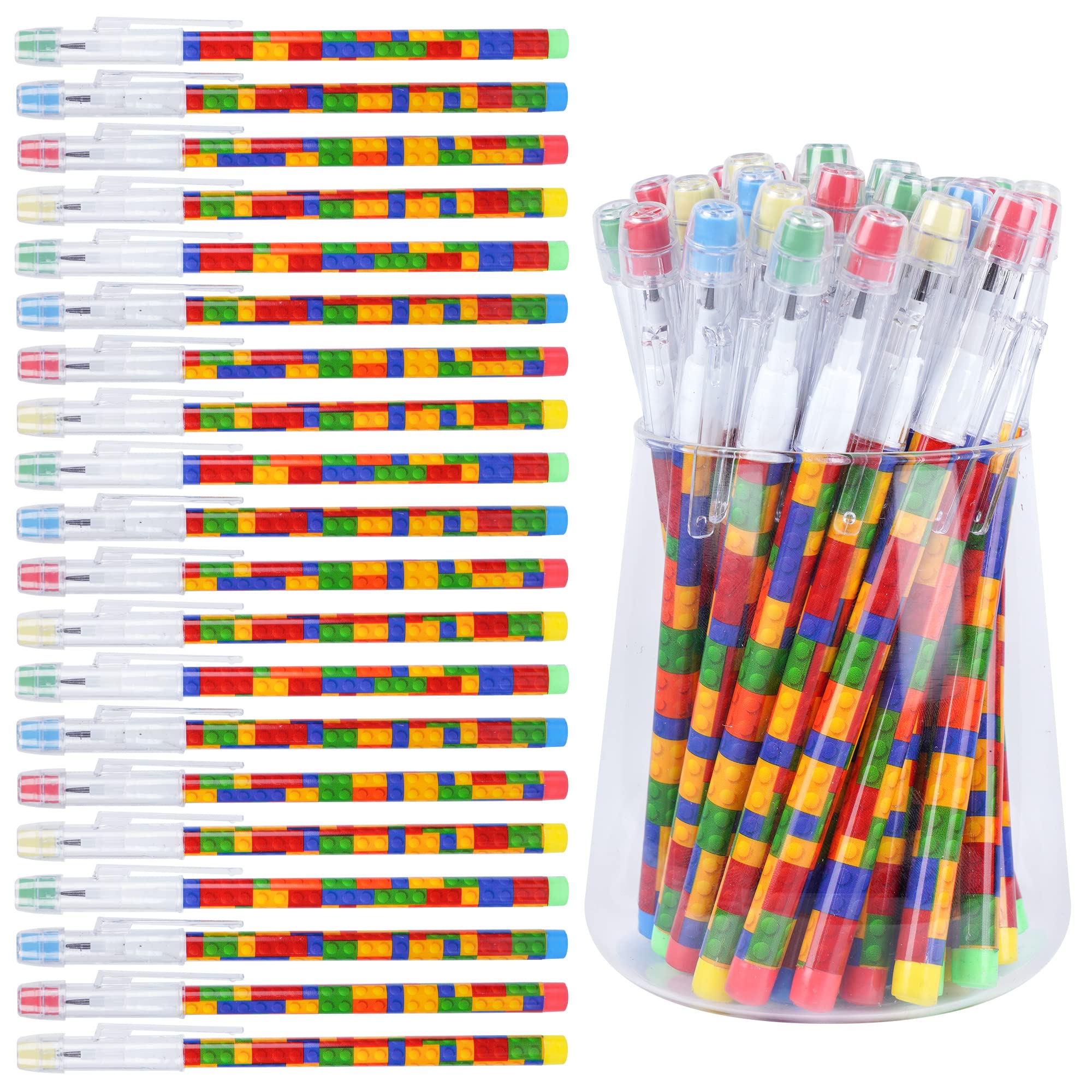 Kolewo4Ever 48Pcs Hb Building Block Pencils Translucent Pencil Multicolor Non- Sharpening Pencils Pop Up Plastic Pencils For Exa