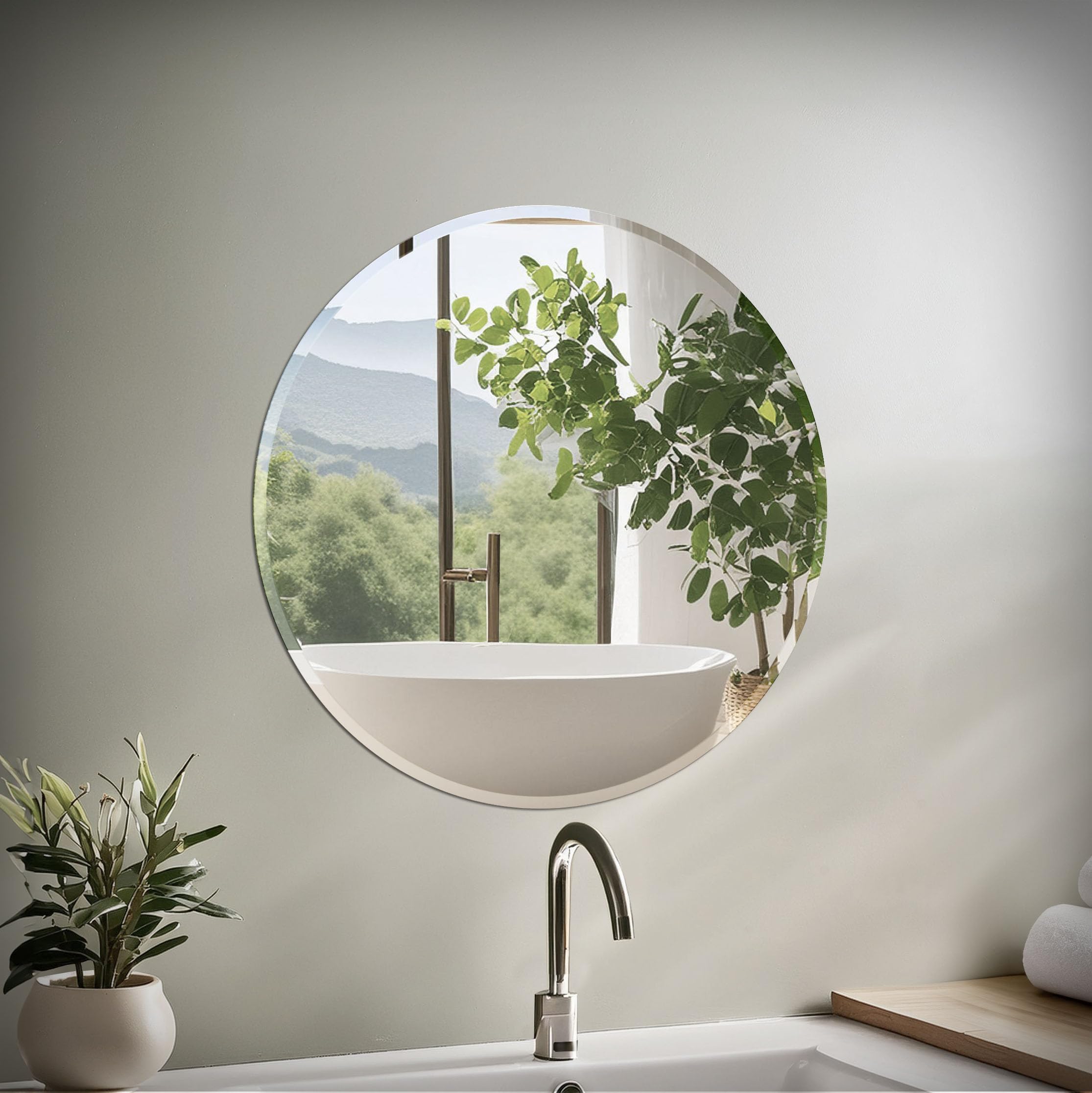 Gatco 1806 Bathroom Wall Mirror, 25 inch Modern Mirror for Living Room, Vanity, Slim Design Beveled Frameless Round Mirror - Eas