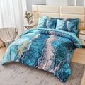 Perfemet 6 Pcs Teal Marble Comforter Set Queen Watercolor Marble Printed Quilt Set Luxury Retro Artwork Style Teal And Gold Bed