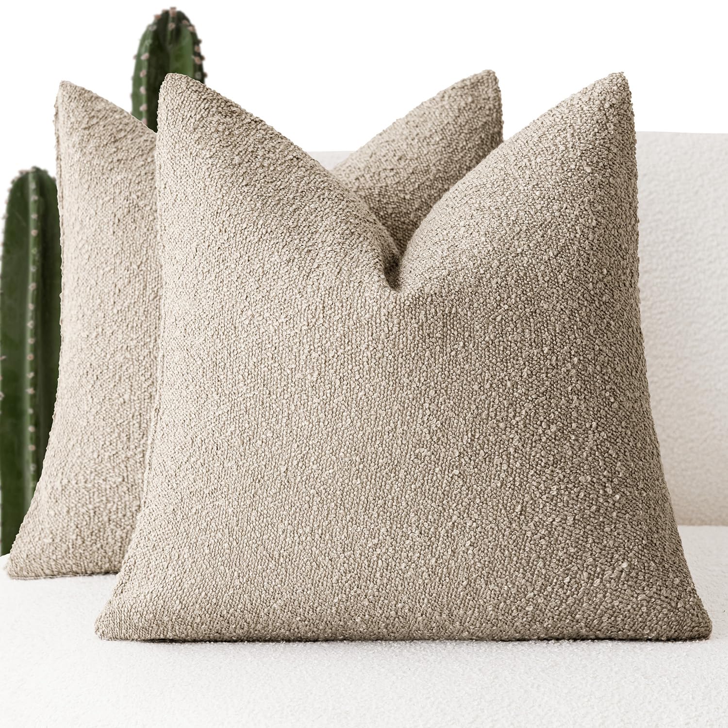 Foindtower Pack Of 2 Textured Boucle Throw Pillow Covers Neutral Accent Solid Decorative Pillow Cases Cozy Woven Couch Cushion C