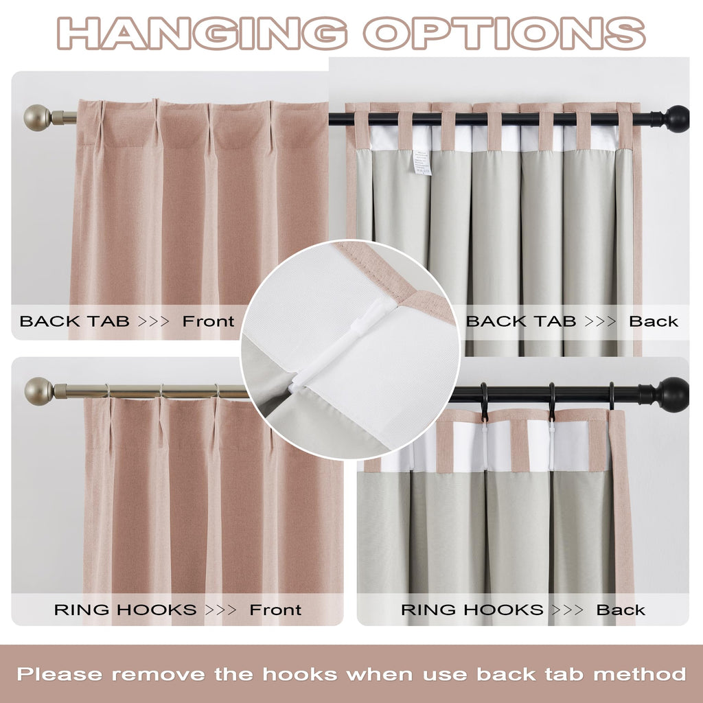 Dualife Dusty Pink Pinch Pleated Blackout Curtains 96 Inches Long - Back Tab Room Darkening Drapes With Hooks For Grils Baby Nur