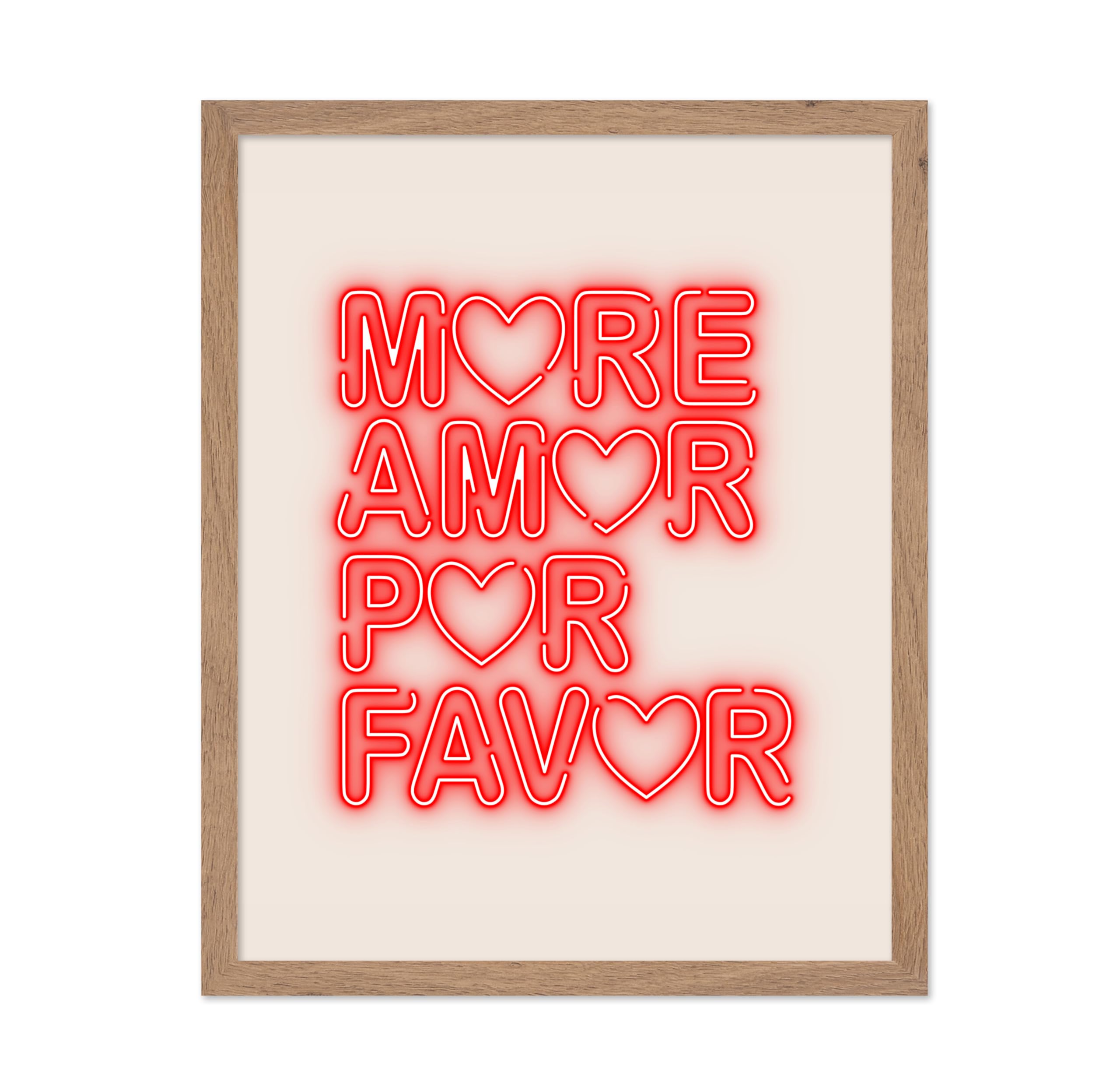 Poster Master More Amor Por Favor Poster - More Amor Por Favor Quote Print - Neon Quote Art - Gift for Men, Women, Lovers - Red 
