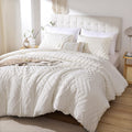 Yirddeo Ivory White Twin Size Comforter Set 2Pcs, Boho Twin Comforter Set Farmhouse Twin Size Bedding Set, Vertical Tufted Twin