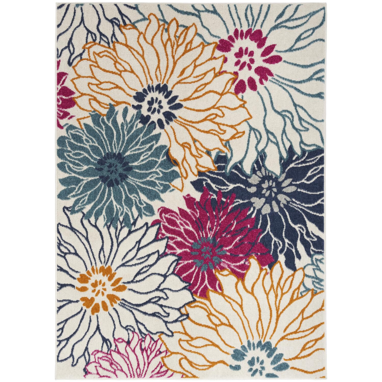 Nourison Passion Floral Ivory/Multi 8 x 10 Area -Rug, Easy -Cleaning, Non Shedding, Bed Room, Living Room, Dining Room, Kitche