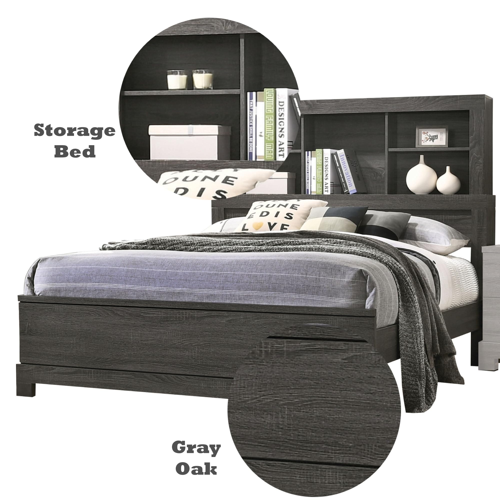 ACME Lantha Queen Bed w/Storage - - Gray Oak