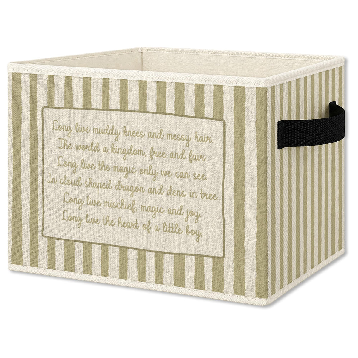 JMENGSSFL Boy Nursery Foldable Storage Bins Box with Handles, Children Poem Playroom Neutral Striped Collapsible Organizer Baske