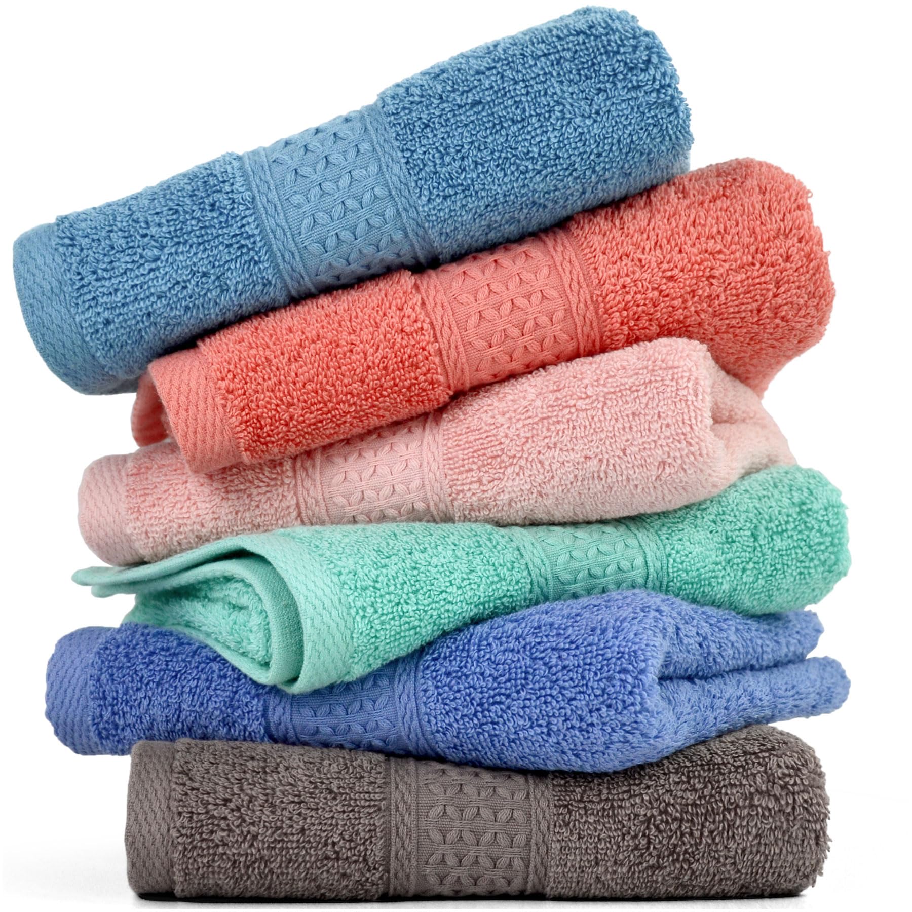 Cleanbear Cotton Hand Towel Set 6-Pack Ultra Soft Hand Towels with Assorted Colors (13 x 29 Inches) Lightweight and Quick Dry Ba