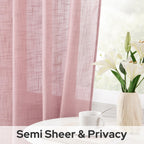 Homeideas Pink Linen Sheer Curtains 63 Inches Long 2 Panels Textured Semi Sheer Curtains Farmhouse Curtains Sheer Privacy Window