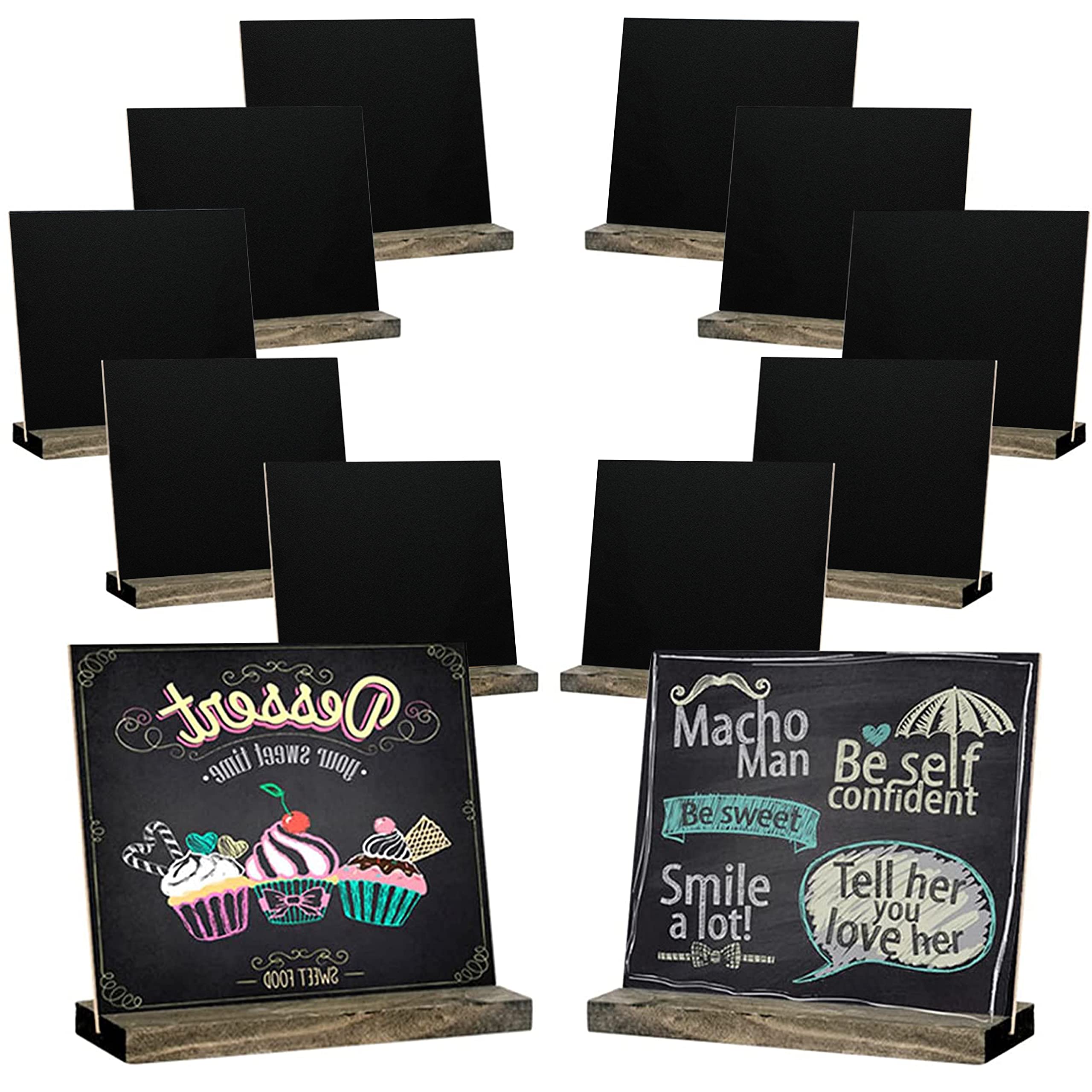 12 Pack Small Chalkboard Signs With Stand, 5 X 6 Inch Wooden Tabletop Chalkboard Sign, Mini Chalkboard Signs With Stand, Ideal F