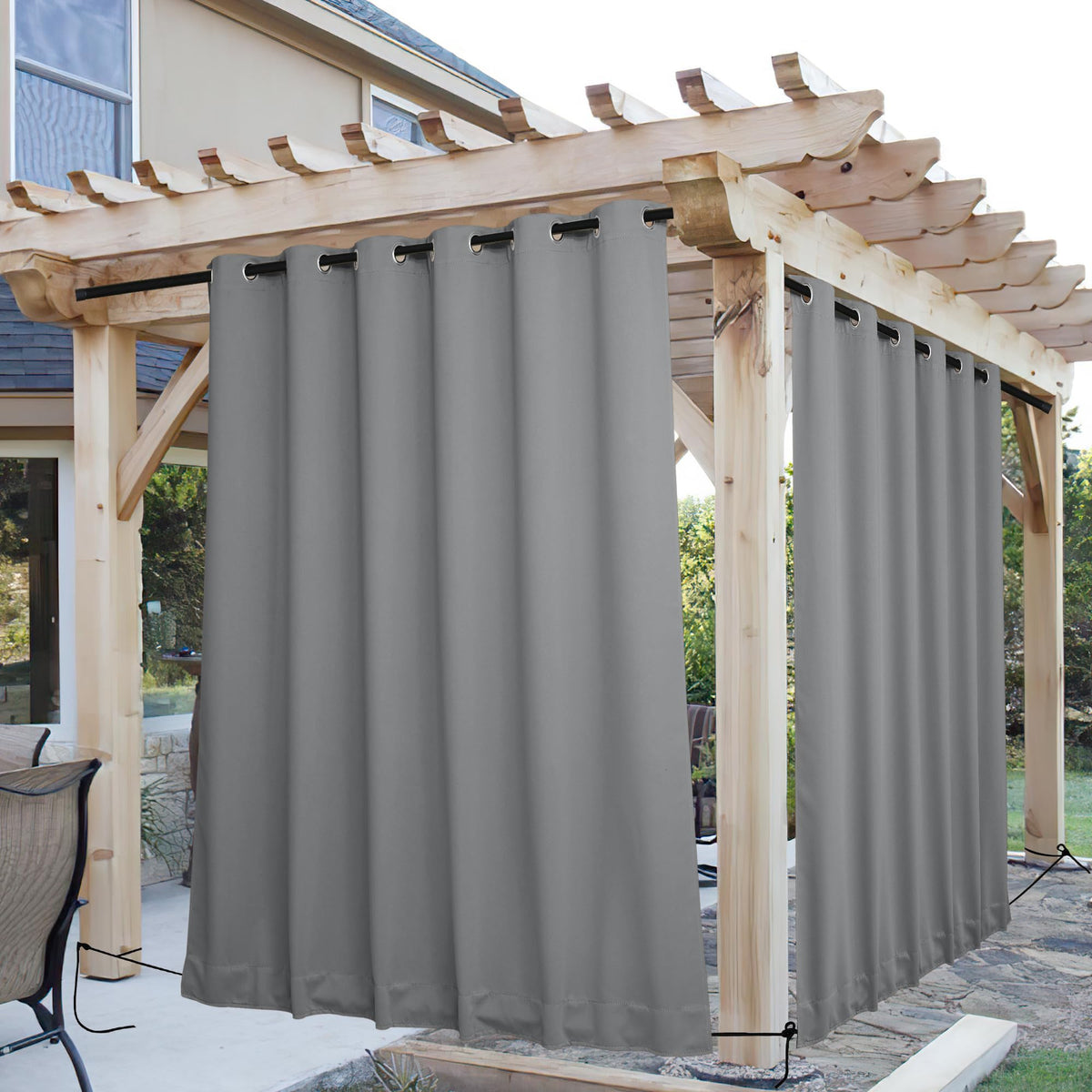 Nicetown 2 Panels Outdoor Curtains For Patio Waterproof & Windproof, Grommet & Back Tab On Top & Bottom Weighted Drapes Keep Sun